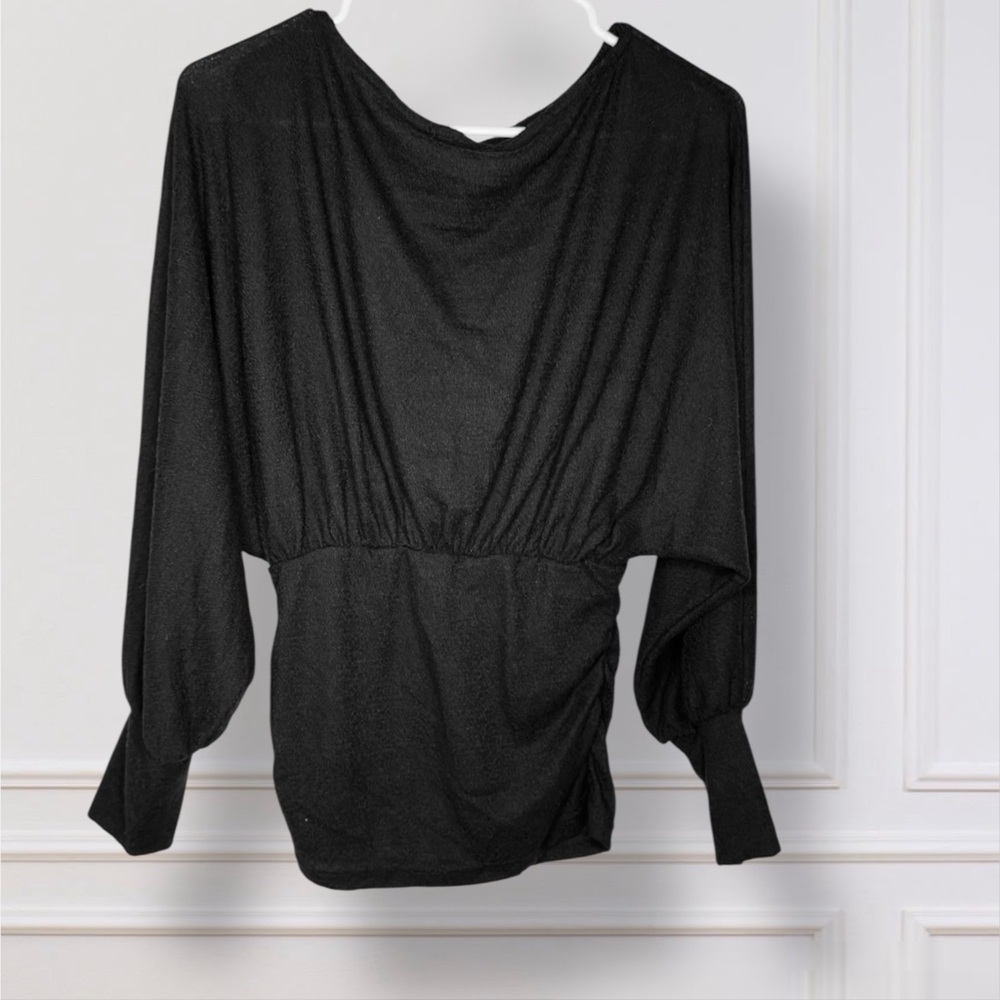 🌸BKE Red Semi-sheer rushed dolman top Elasticized Waistband Banded Hem Top